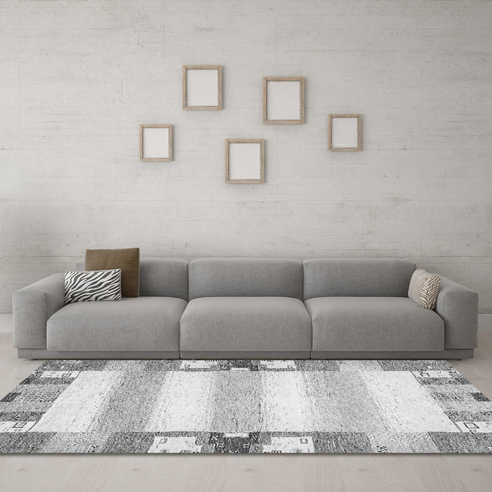Machine Washable Solid Gray Modern Rug in a Living Room,, wshabs401gry