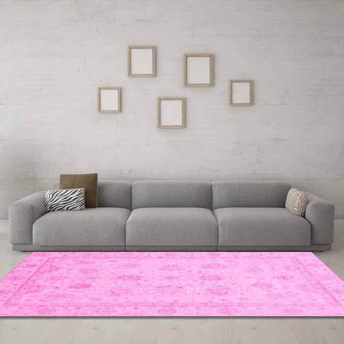 Machine Washable Oriental Pink Traditional Rug in a Living Room, wshabs4020pnk