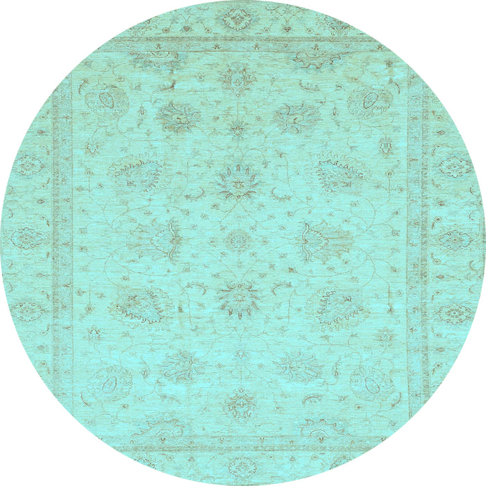 Round Machine Washable Oriental Light Blue Traditional Rug, wshabs4020lblu
