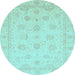 Round Machine Washable Oriental Light Blue Traditional Rug, wshabs4020lblu