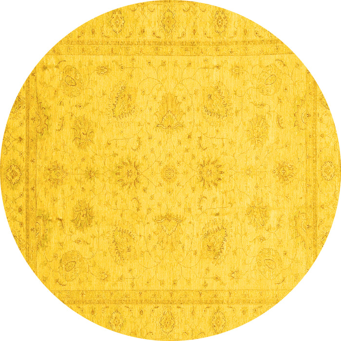Round Machine Washable Oriental Yellow Traditional Rug, wshabs4020yw