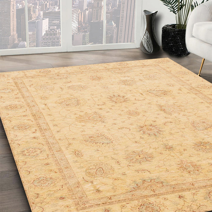 Abstract Mustard Yellow Oriental Rug in Family Room, abs4020