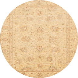 Round Abstract Mustard Yellow Oriental Rug, abs4020