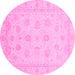 Round Machine Washable Oriental Pink Traditional Rug, wshabs4020pnk