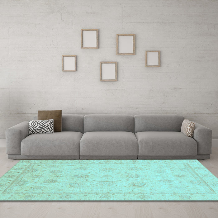 Machine Washable Oriental Light Blue Traditional Rug in a Living Room, wshabs4020lblu