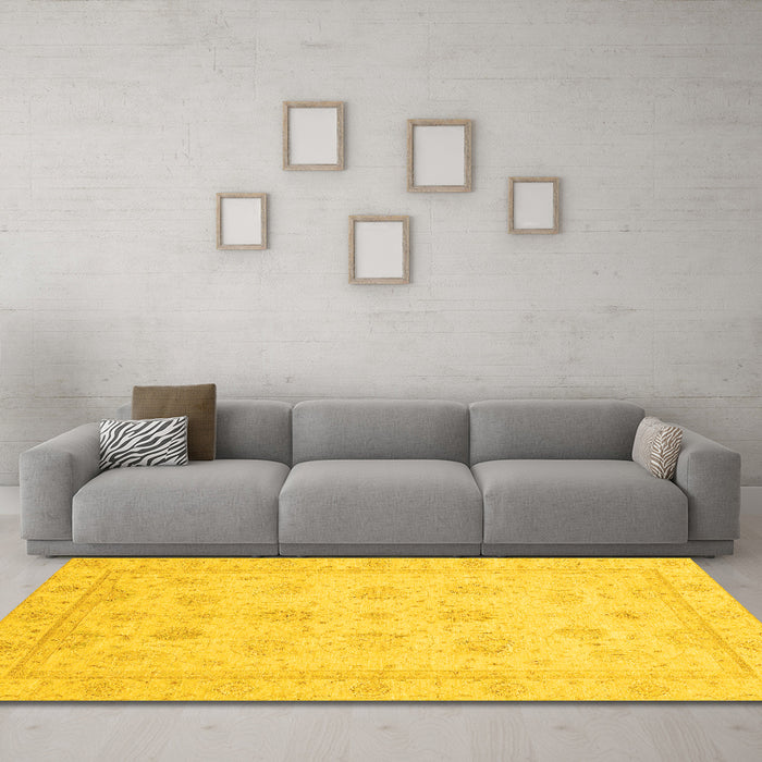 Machine Washable Oriental Yellow Traditional Rug in a Living Room, wshabs4020yw