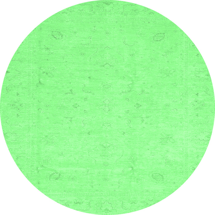 Round Machine Washable Oriental Emerald Green Traditional Area Rugs, wshabs4021emgrn