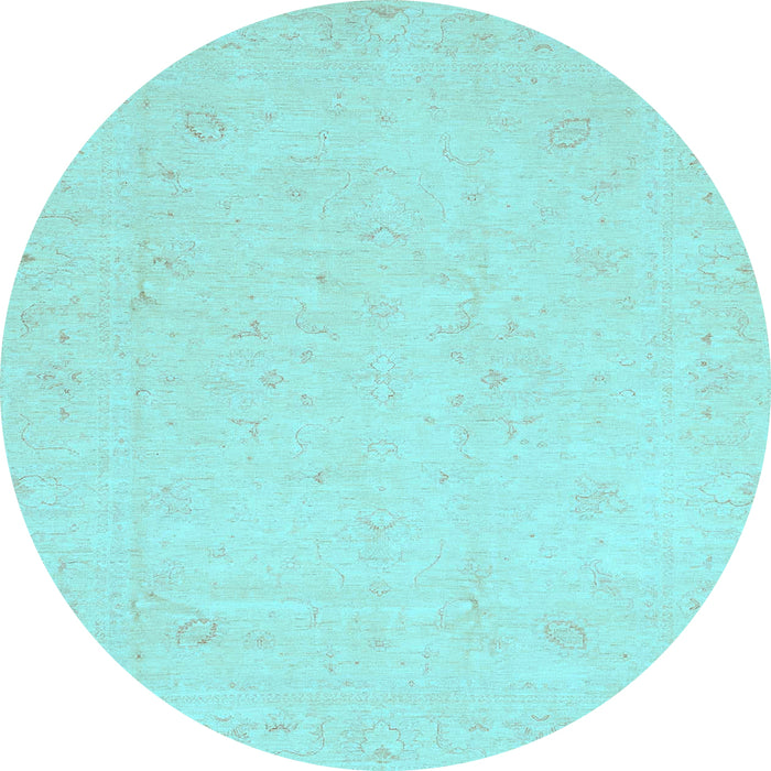 Round Machine Washable Oriental Light Blue Traditional Rug, wshabs4021lblu