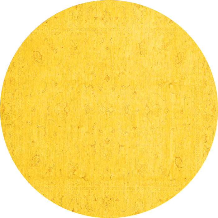 Round Machine Washable Oriental Yellow Traditional Rug, wshabs4021yw