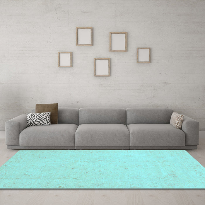 Machine Washable Oriental Light Blue Traditional Rug in a Living Room, wshabs4021lblu