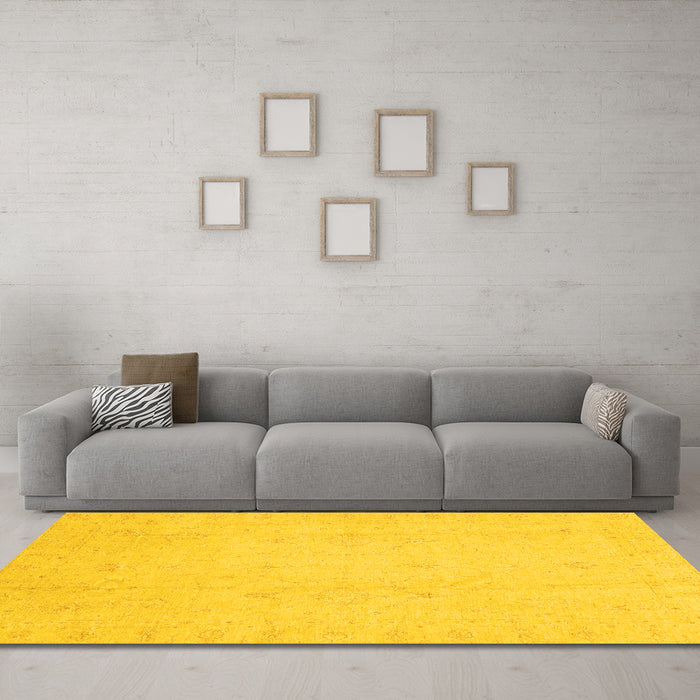 Machine Washable Oriental Yellow Traditional Rug in a Living Room, wshabs4022yw