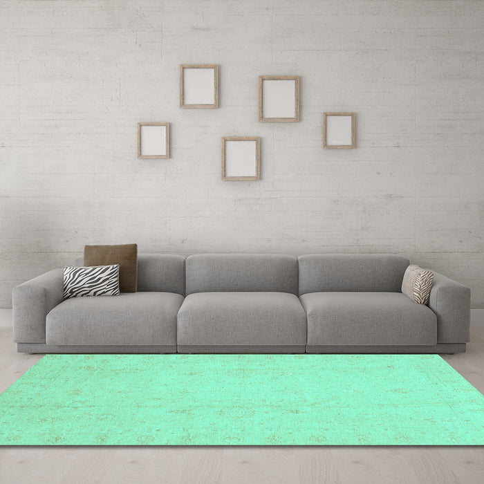 Machine Washable Oriental Turquoise Traditional Area Rugs in a Living Room,, wshabs4022turq