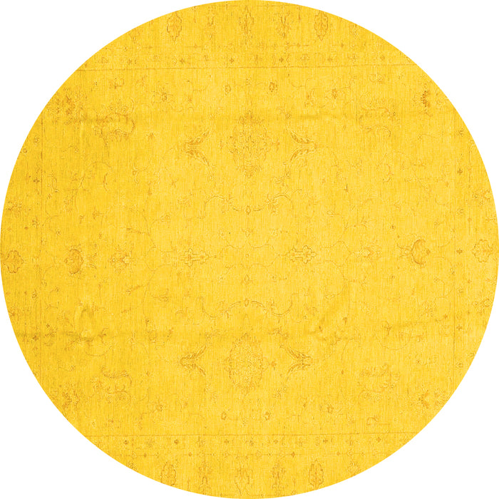 Round Machine Washable Oriental Yellow Traditional Rug, wshabs4022yw