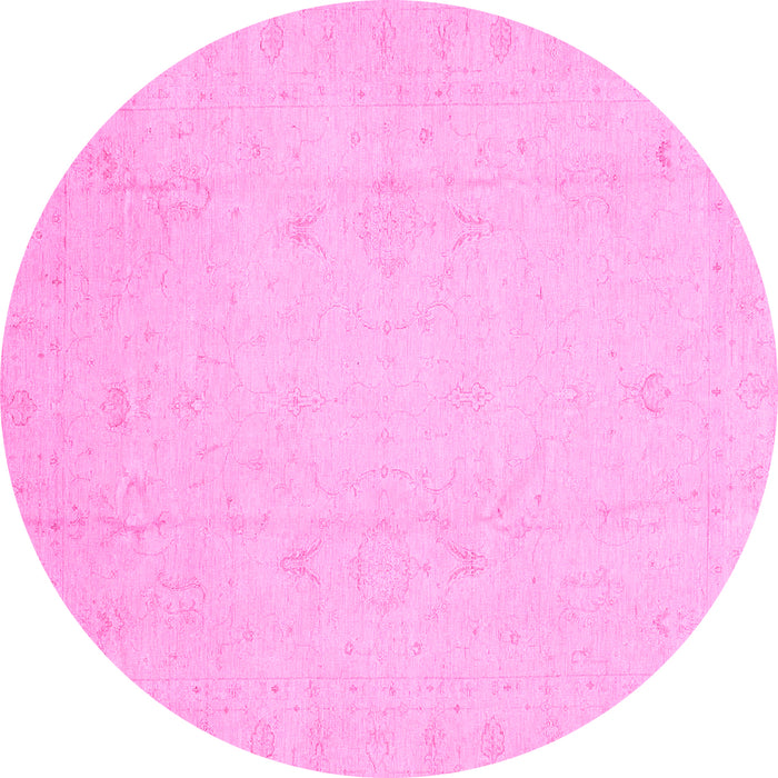Round Machine Washable Oriental Pink Traditional Rug, wshabs4022pnk