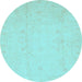 Round Machine Washable Oriental Light Blue Traditional Rug, wshabs4022lblu