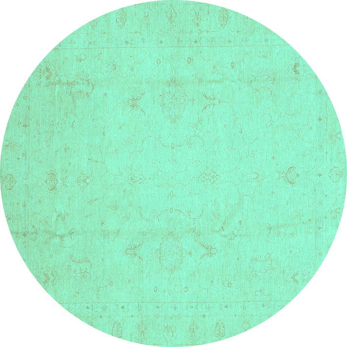 Round Machine Washable Oriental Turquoise Traditional Area Rugs, wshabs4022turq