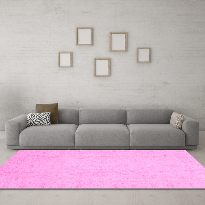 Machine Washable Oriental Pink Traditional Rug in a Living Room, wshabs4022pnk