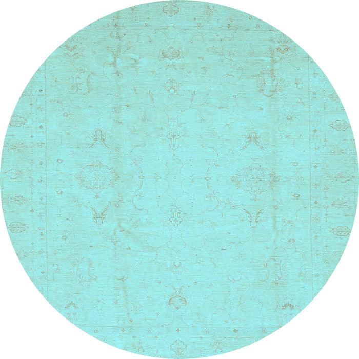 Round Oriental Light Blue Traditional Rug, abs4022lblu