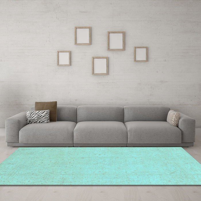 Machine Washable Oriental Light Blue Traditional Rug in a Living Room, wshabs4023lblu