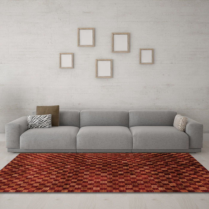 Machine Washable Abstract Orange Modern Area Rugs in a Living Room, wshabs4024org