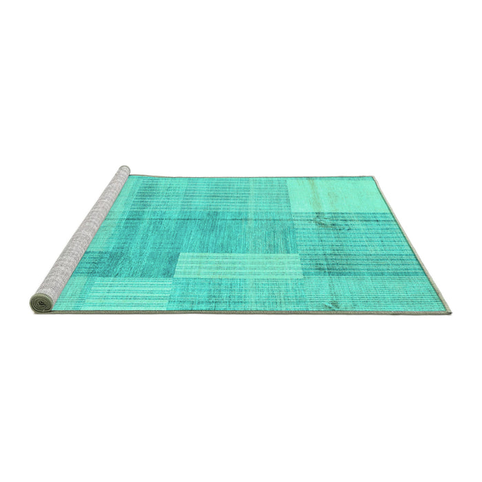 Sideview of Machine Washable Checkered Turquoise Modern Area Rugs, wshabs4025turq