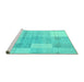 Sideview of Machine Washable Checkered Turquoise Modern Area Rugs, wshabs4025turq