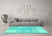 Machine Washable Checkered Turquoise Modern Area Rugs in a Living Room,, wshabs4025turq