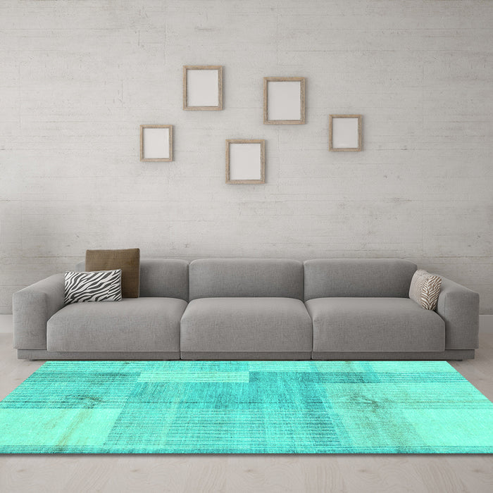 Machine Washable Checkered Turquoise Modern Area Rugs in a Living Room,, wshabs4025turq