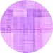 Round Machine Washable Checkered Purple Modern Area Rugs, wshabs4025pur