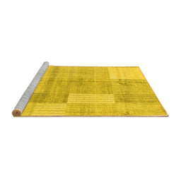 Sideview of Machine Washable Checkered Yellow Modern Rug, wshabs4025yw