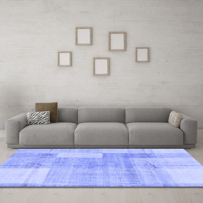 Machine Washable Checkered Blue Modern Rug in a Living Room, wshabs4025blu