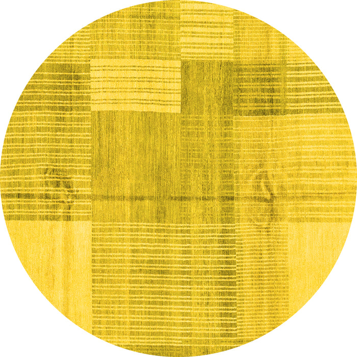 Round Machine Washable Checkered Yellow Modern Rug, wshabs4025yw