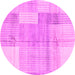 Round Machine Washable Checkered Pink Modern Rug, wshabs4025pnk