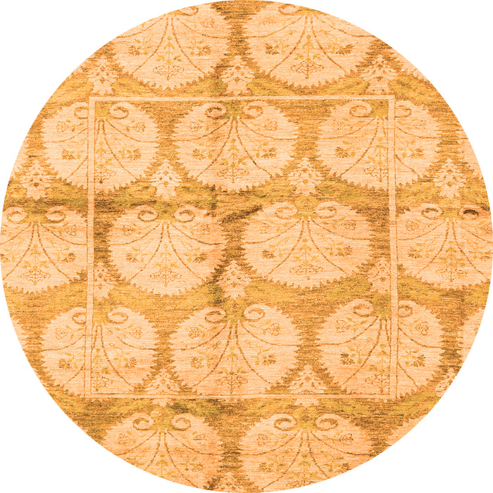 Round Machine Washable Oriental Orange Traditional Area Rugs, wshabs4026org