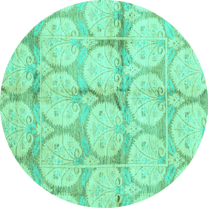 Round Machine Washable Oriental Turquoise Traditional Area Rugs, wshabs4026turq