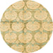 Round Machine Washable Abstract Gold Rug, wshabs4026