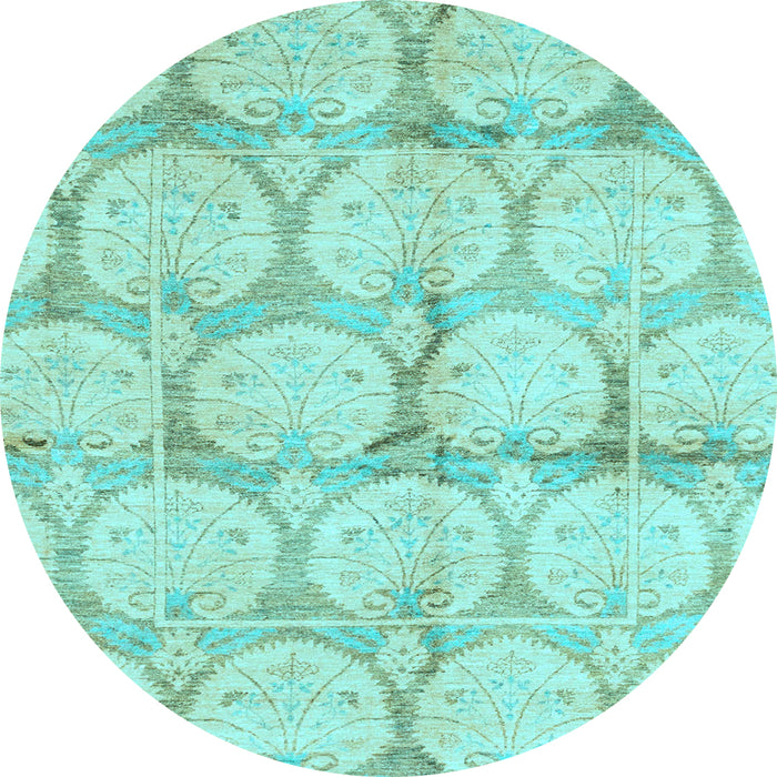 Round Machine Washable Oriental Light Blue Traditional Rug, wshabs4026lblu