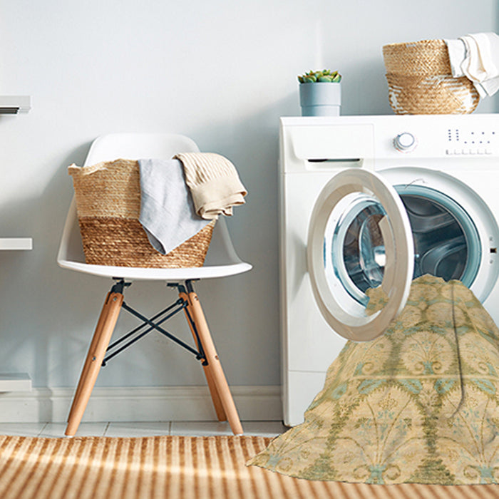 Machine Washable Abstract Gold Rug in a Washing Machine, wshabs4026