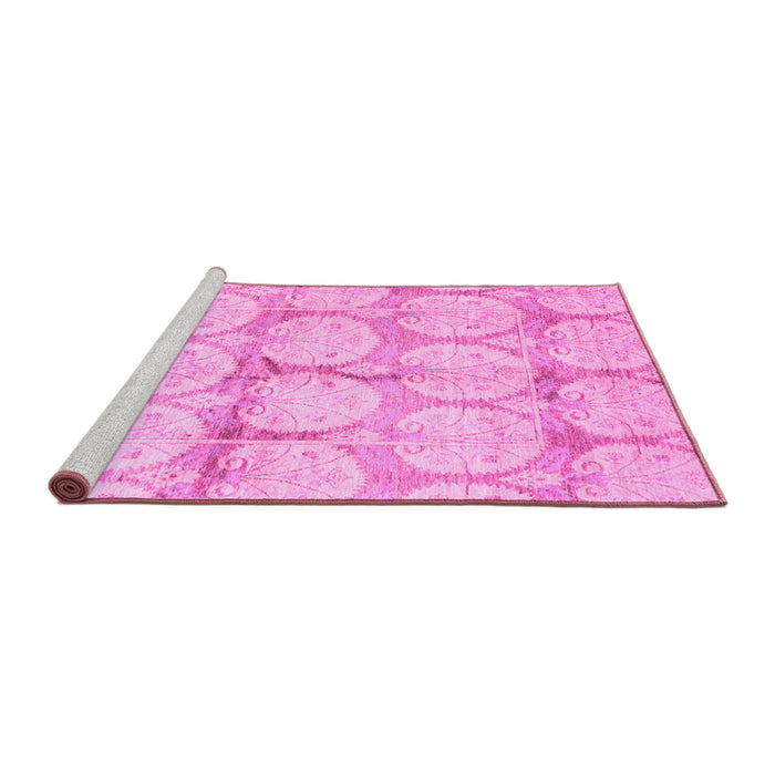 Sideview of Machine Washable Oriental Pink Traditional Rug, wshabs4026pnk
