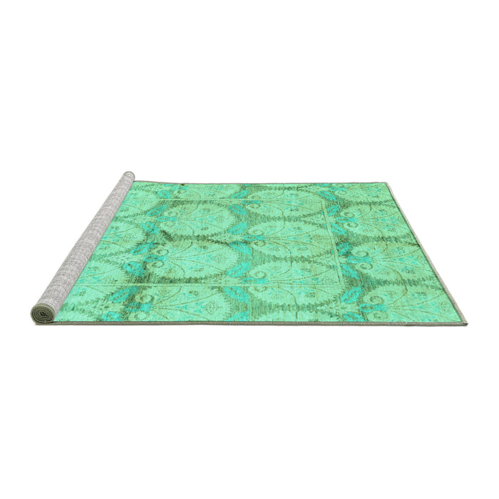 Sideview of Machine Washable Oriental Turquoise Traditional Area Rugs, wshabs4026turq