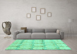 Machine Washable Oriental Turquoise Traditional Area Rugs in a Living Room,, wshabs4026turq