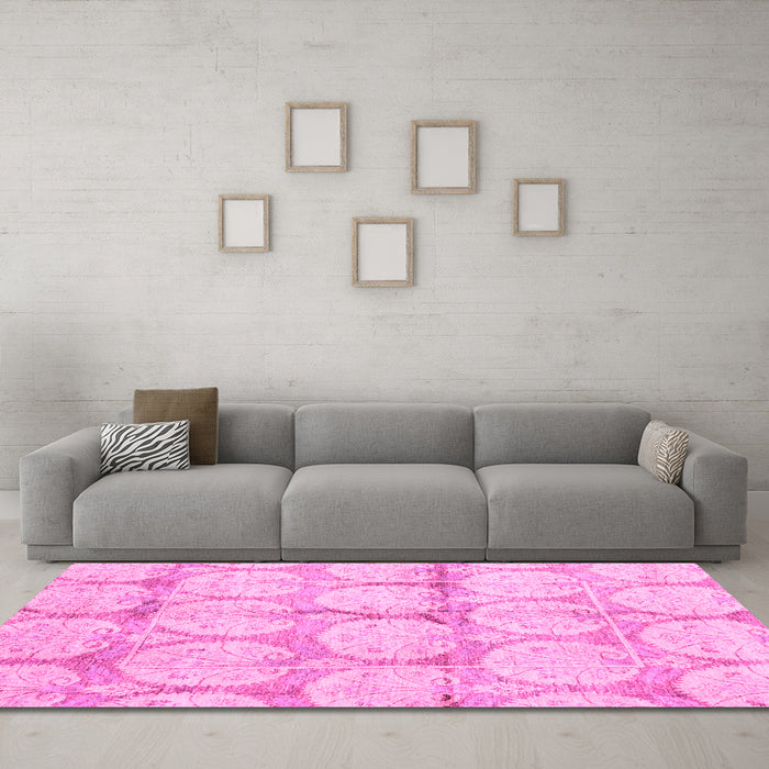Machine Washable Oriental Pink Traditional Rug in a Living Room, wshabs4026pnk