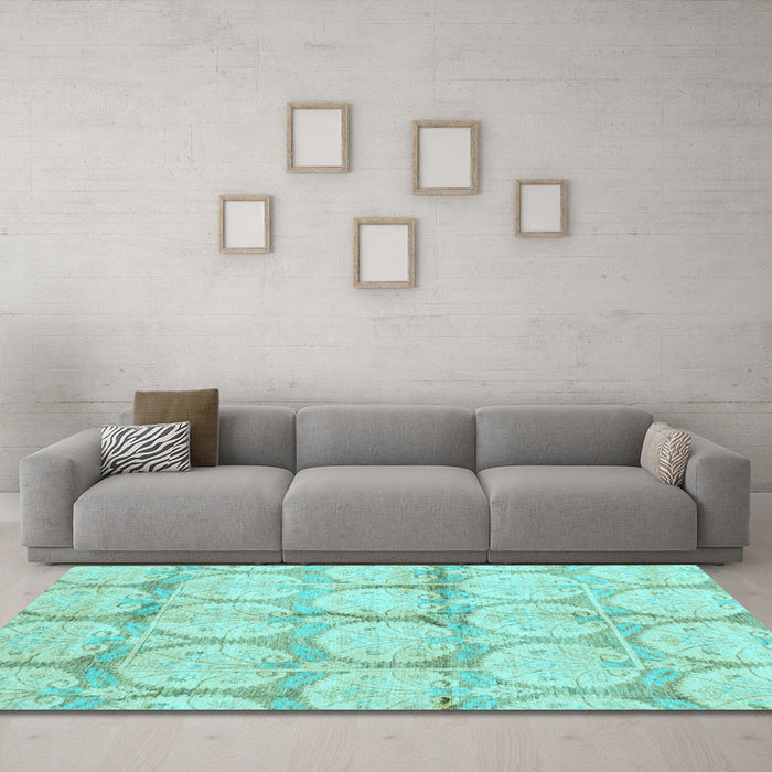 Machine Washable Oriental Light Blue Traditional Rug in a Living Room, wshabs4026lblu