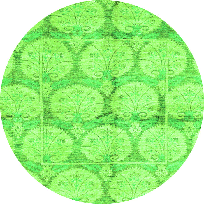 Round Machine Washable Oriental Green Traditional Area Rugs, wshabs4026grn