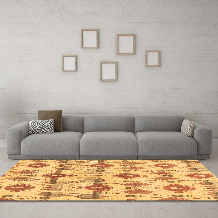 Machine Washable Abstract Brown Modern Rug in a Living Room,, wshabs4027brn
