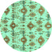 Round Abstract Turquoise Modern Rug, abs4027turq