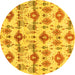 Round Machine Washable Abstract Yellow Modern Rug, wshabs4027yw