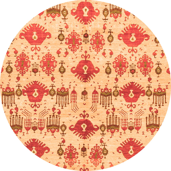 Round Machine Washable Abstract Orange Modern Area Rugs, wshabs4027org