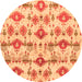 Round Machine Washable Abstract Orange Modern Area Rugs, wshabs4027org