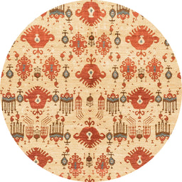 Round Machine Washable Abstract Mustard Yellow Rug, wshabs4027